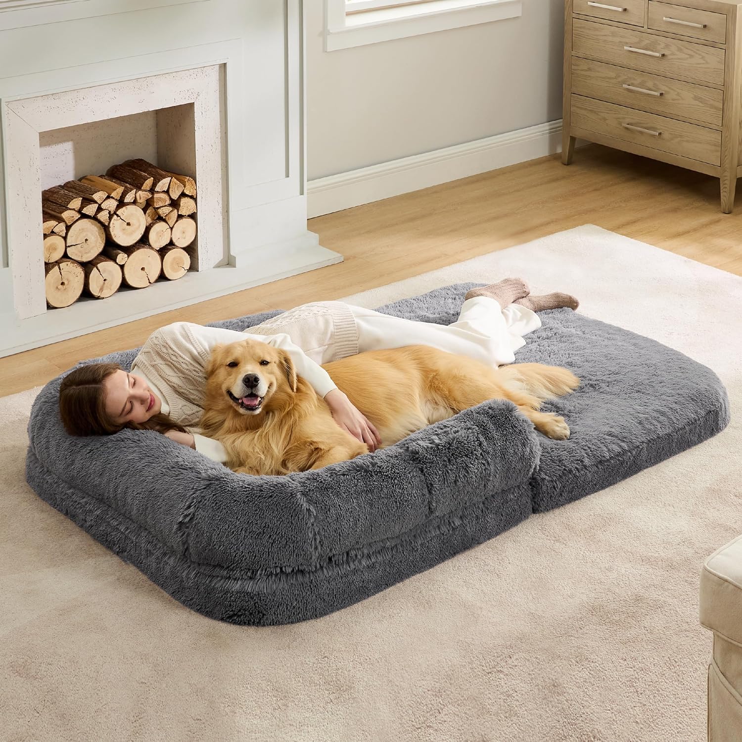 Human Size Dog Bed with Soft Blanket